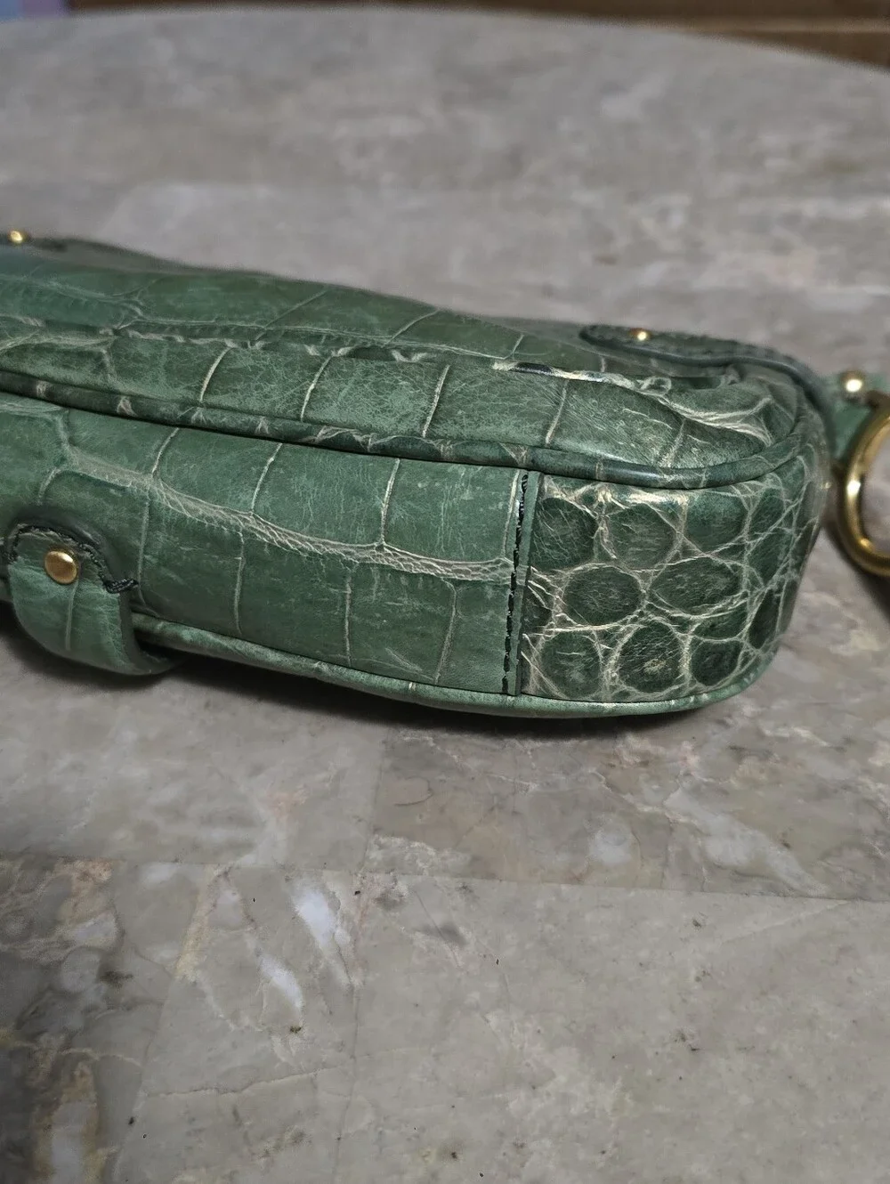 Cole Haan Green Crocodile Embossed Leather Large Wristlet/Mini Bag